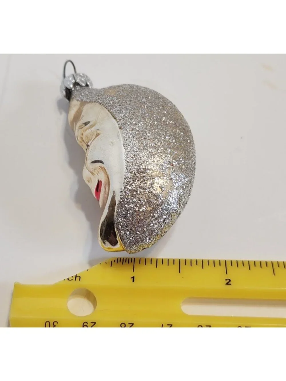 Vintage German Mercury Glass Half Moon Face Ornament Celestial Christmas READ